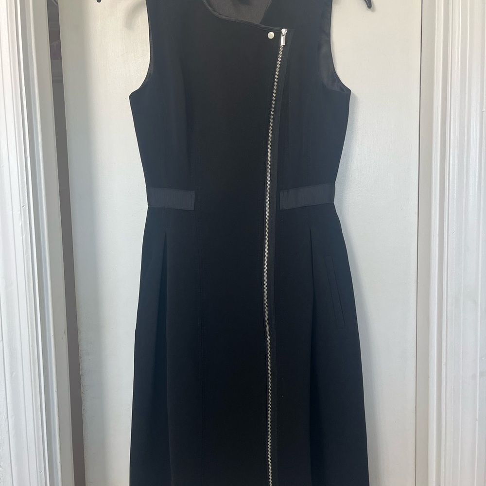White House Black Market Black Sleeveless Zip-Detail Midi Dress